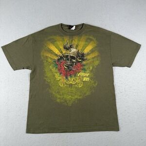 Vtg Y2K‎ Miami Ink T Shirt Men's XL Green Skull Roses Grunge Avant Garde Tattoo